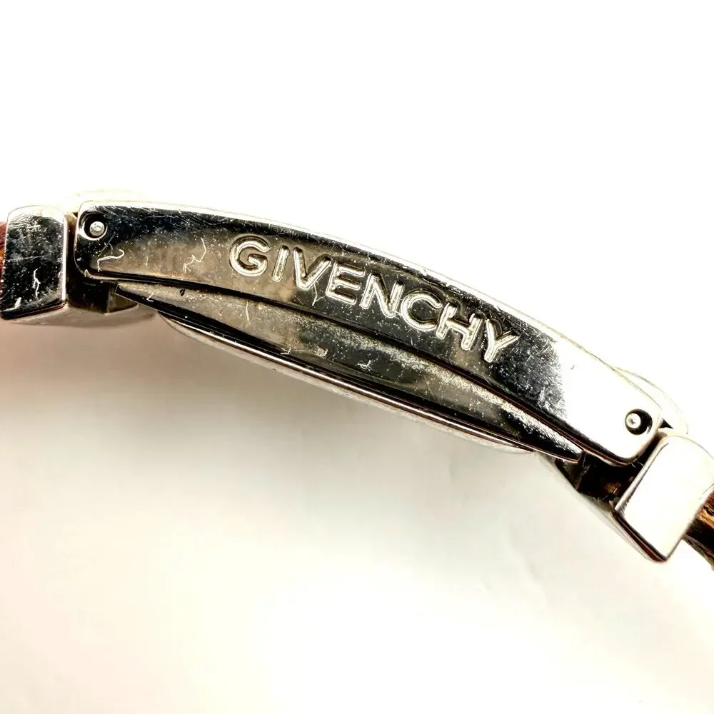 Vtg Givenchy Life Tank Rectangular Watch Stainless Leather Untested Broken Band